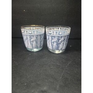 VTG MCM Jeanette Glass Corinthian Blue Wedgewood 8oz Flat Tumblers Glasses Set 2